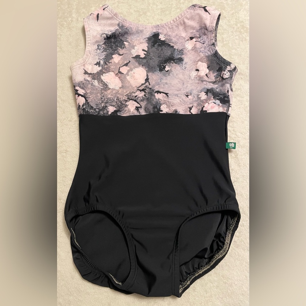 Lucky Leo Small Leotard Pink and Black Watercolor EUC